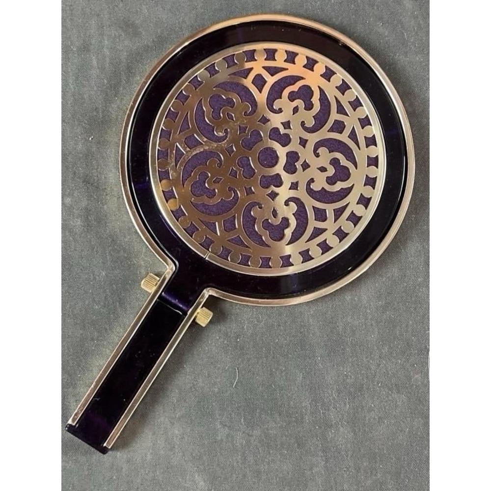 Vintage 1969 Shiseido Hanatsubaki Club Hand Mirror Purple Gold Japan Vanity